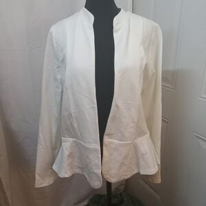 Hybrid & Co Women's Open Front Ponte Blazer Jacket Ivory Size L Casual Work